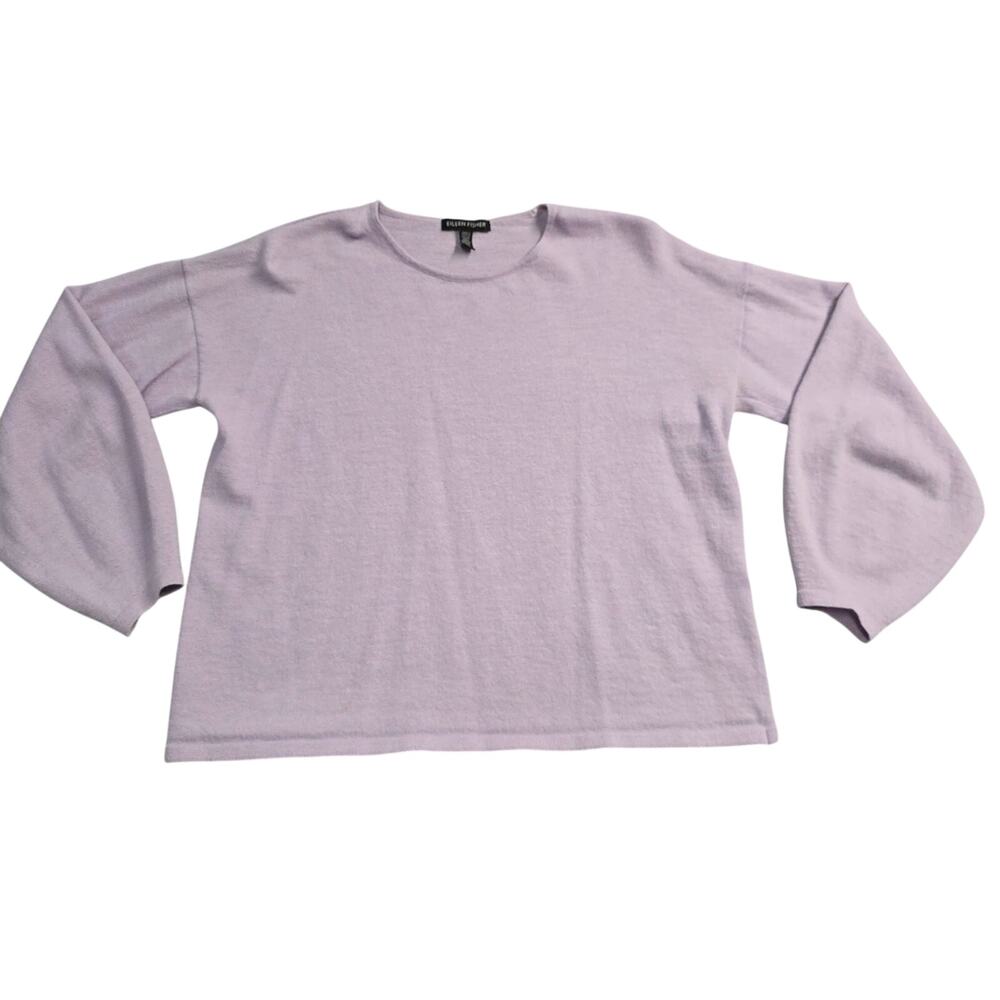 Eileen Fisher Lilac Purple 100% Wool Balloon Sleeve Sweater Lagenlook Minimalist